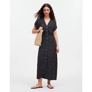 Madewell Button Front Midi Shirtdress Floral Womens 8 True Black Short Sleeve